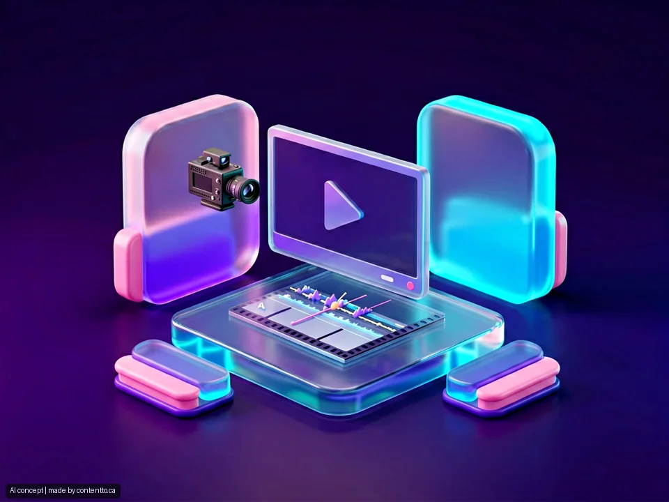 AI-generated video editing concept for Captions only (SRT file, 5 min video); illustrative, not client work